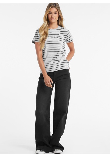 Yuvarlak Yaka Düz Lacivert Kadın T-Shirt Gj Ss Cn Reg Yd Strı - Org Cotton J