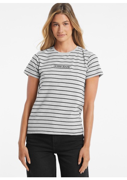 Yuvarlak Yaka Düz Lacivert Kadın T-Shirt Gj Ss Cn Reg Yd Strı - Org Cotton J fiyatları