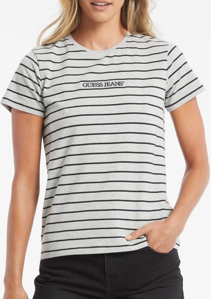 Yuvarlak Yaka Düz Lacivert Kadın T-Shirt Gj Ss Cn Reg Yd Strı - Org Cotton J modelleri