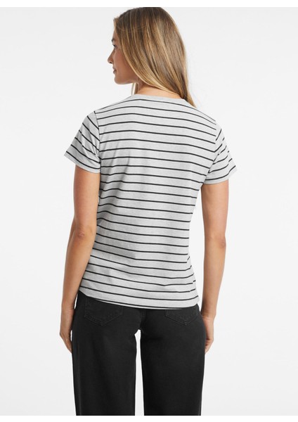 Yuvarlak Yaka Düz Lacivert Kadın T-Shirt Gj Ss Cn Reg Yd Strı - Org Cotton J fırsatları