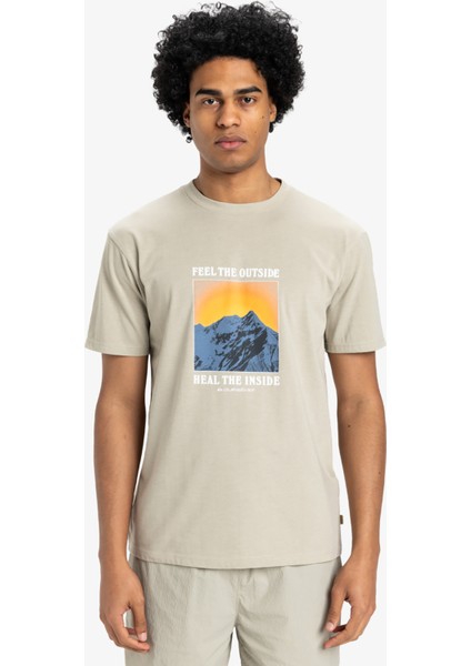 EQYZT08004 Feel The Outsıde Ss Tee Gri Bisiklet Yaka Normal Kalıp Baskılı Erkek T-Shirt