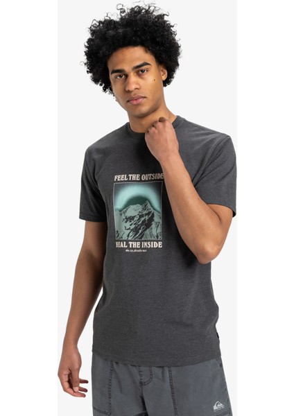 EQYZT08004 Feel The Outsıde Ss Tee Antrasit Bisiklet Yaka Normal Kalıp Baskılı Erkek T-Shirt