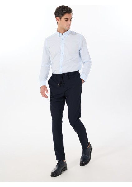 Bağlamalı Bel Normal Paça Slim Fit Lacivert Erkek Pantolon ACE001252275_LAC