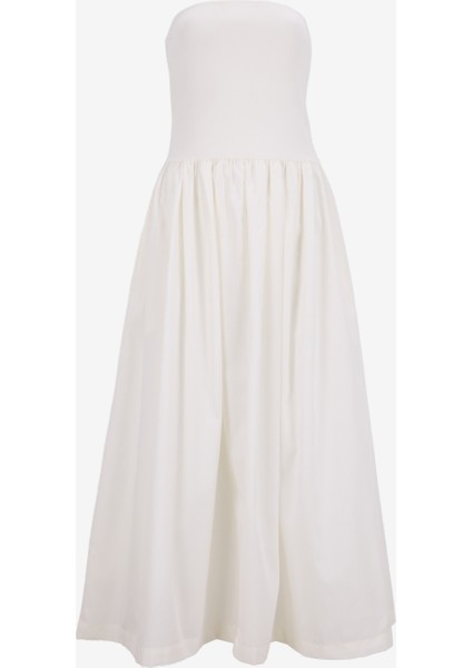 Straplez Yaka Beyaz Uzun Kadın Elbise Vmane Bandeau 7/8 Dress Jrs Ga