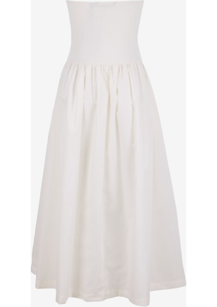 Straplez Yaka Beyaz Uzun Kadın Elbise Vmane Bandeau 7/8 Dress Jrs Ga fiyatları