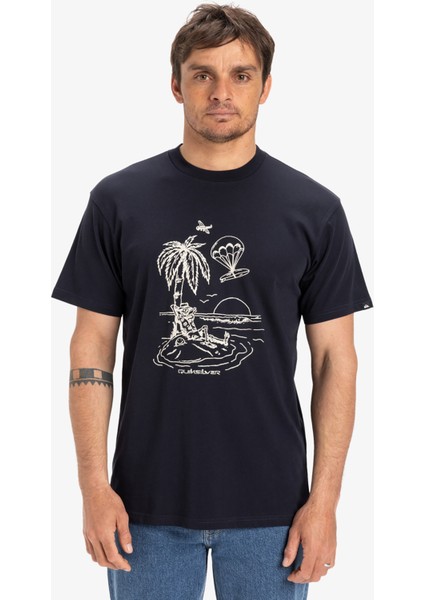 EQYZT08044 Ev Tuned Out Ss Lacivert Bisiklet Yaka Normal Kalıp Baskılı Erkek T-Shirt