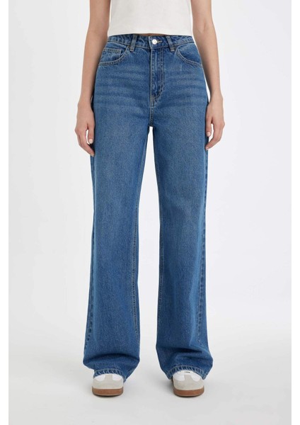 Straight Wide Yüksek Bel Düz Paça Uzun Jean Yıkamalı PANTOLON D5045AX24CW