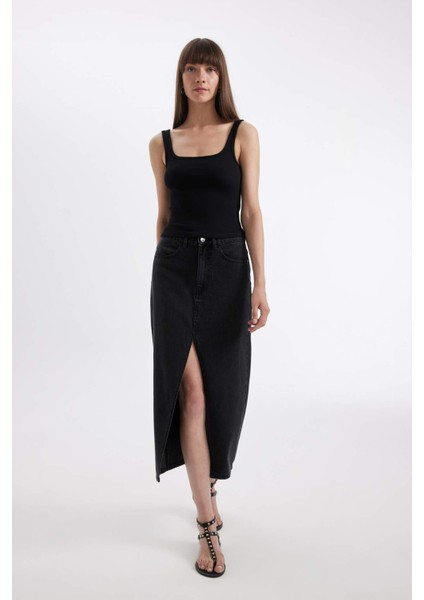 Long Fit Yırtmaçlı Jean Midi Etek D1464AX24WN fiyatları