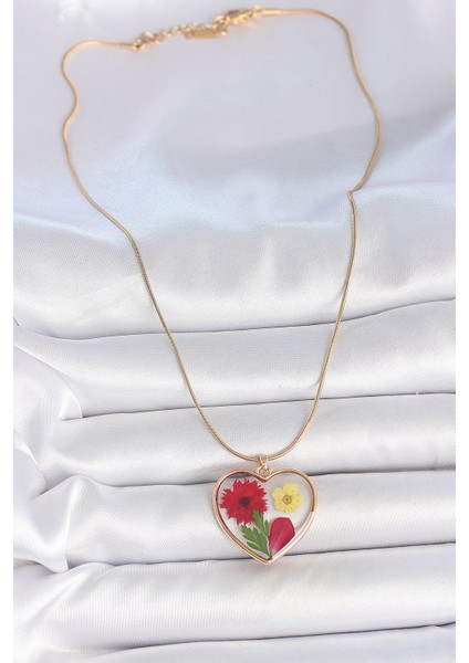 Gold Renk Zincir Epokis Kalp Doğal Çiçek Model Kadın Kolye - EBJ250510W33732 fiyatları