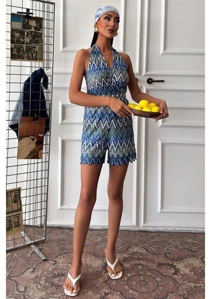 Zikzak Desenli Multi Renk Geçişli Mini Tulum 1365