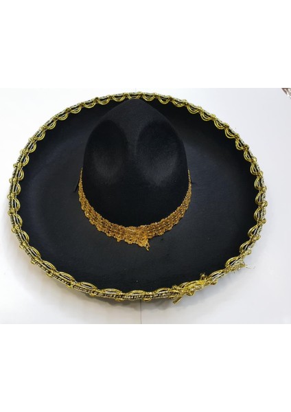 Altın Renk Şeritli Meksika Mariachi Latin Şapkası 55 cm Çocuk modelleri