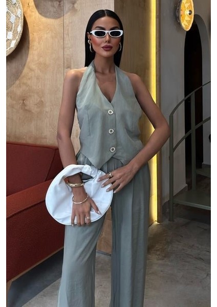 Halter Yaka Yelekli Modal Takım 10144