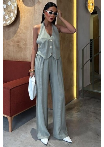 Halter Yaka Yelekli Modal Takım 10144