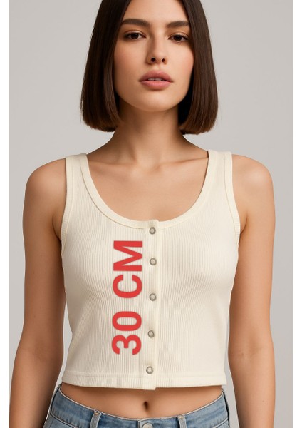 Kadın Çıtçıt Kapamalı Esnek Süper Crop Halter Yaka Fitilli Örme Bluz