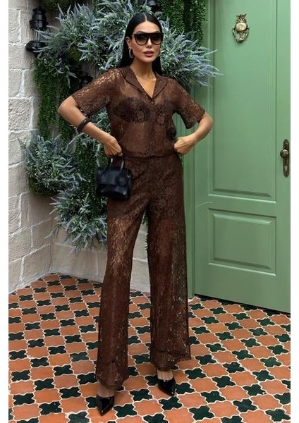 Pantolonu Astarlı Dantel Ikili Takım 10119