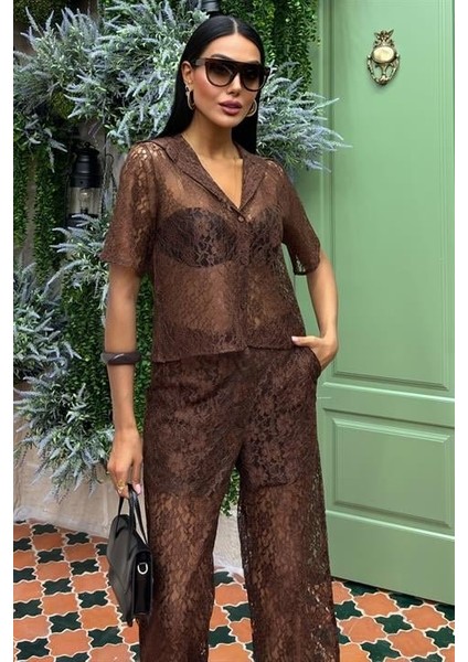 Pantolonu Astarlı Dantel Ikili Takım 10119