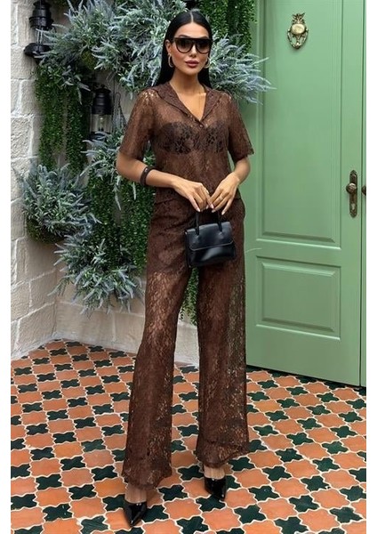 Pantolonu Astarlı Dantel Ikili Takım 10119
