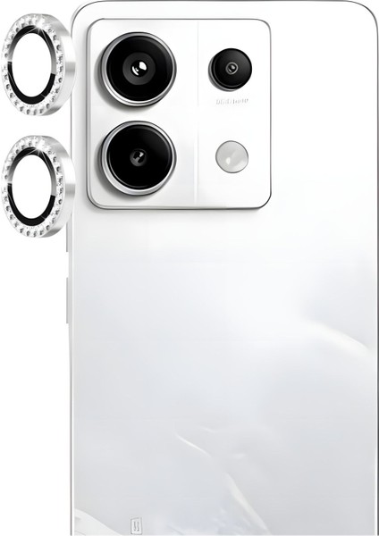 Xiaomi Redmi Note 13 Uyumlu Taşlı Parlak Kamera Lens Koruyucu Cam ve Çerçeve Kamera Koruma Lensi