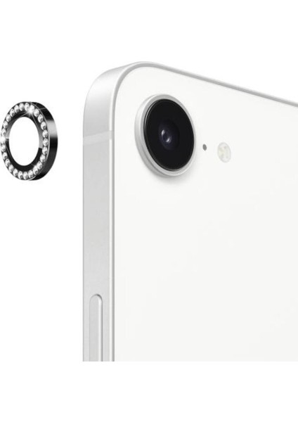 Apple iPhone 16E (2 Adet) Parlak Taşlı Kamera Koruma Renkli Lens Koruyucu Temperli Cam