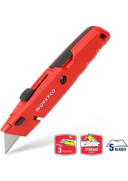 WP213009 Ağır Hizmet Alüminyum Gövde Geri Çekilebilir Rötuş Maket Bıçağı + 5 Adet Yedek Bıçak
