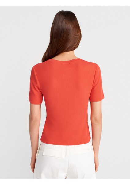 10733 Bisiklet Yaka Cepli Düğmeli Triko Bluz-A.kırmızı fiyatları