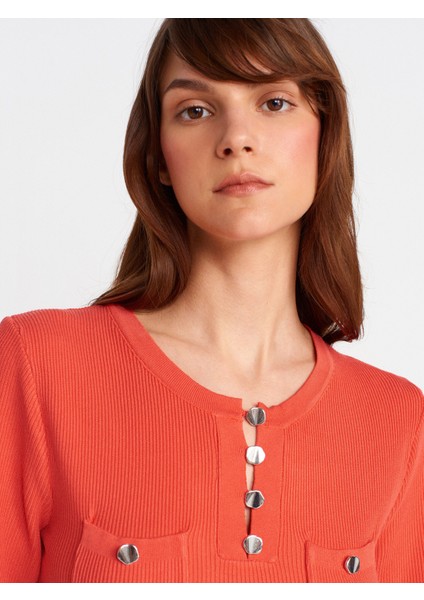 10733 Bisiklet Yaka Cepli Düğmeli Triko Bluz-A.kırmızı modelleri