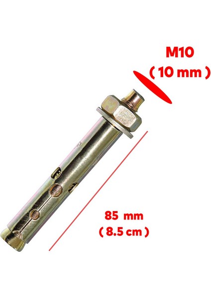 ( 8 Adet ) Saplamalı Gömlek Çelik Dübel M10X85 mm Raf Montaj Bağlantı Zemin Monte Betona Asma Aparat
