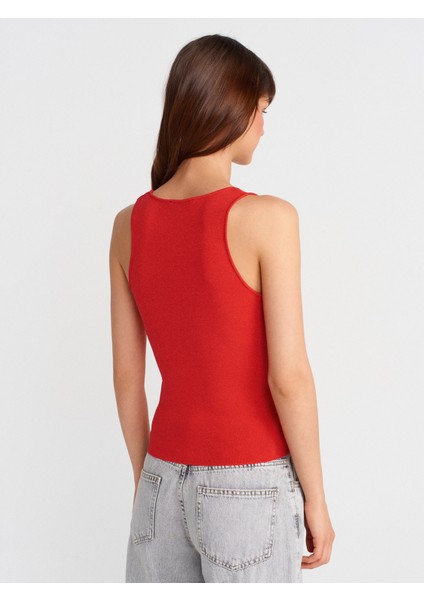 10746 Kalın Askılı Basic Triko Bluz-Kırmızı fiyatları