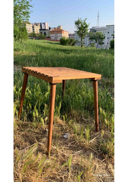 Kamptek Ahşap Atölyesinden Kalın Ahşap Dayanıklı Lüx Konik Ayaklı Kamp Doğa Masası 45*45 cm
