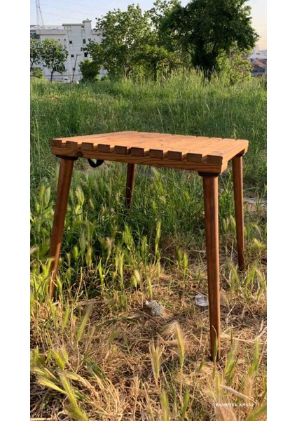 Kamptek Ahşap Atölyesinden Kalın Ahşap Dayanıklı Lüx Konik Ayaklı Kamp Doğa Masası 45*45 cm