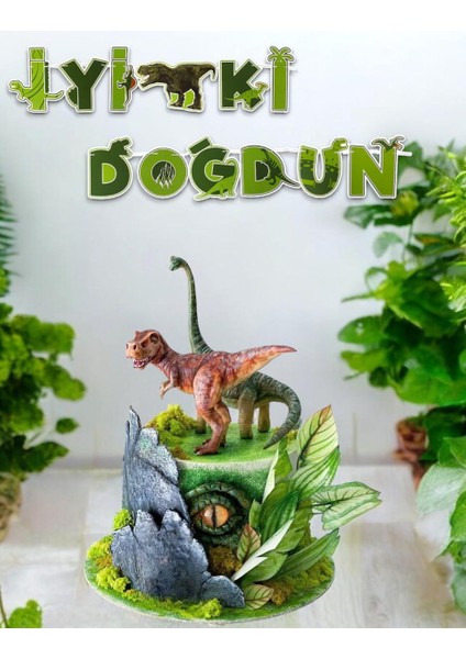 Vahşi Jurassic Parti Temalı iyi Ki Doğdun Yazı Harf Banner