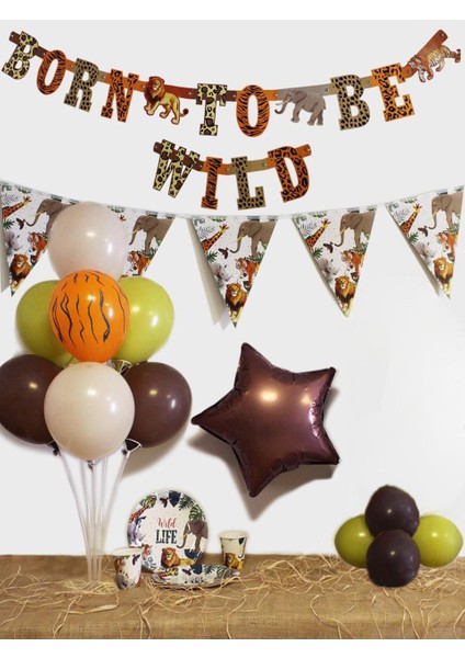 Safari Temalı Born To Be Wild Yazılı Banner Asılabilir Doğum Günü Süsü modelleri
