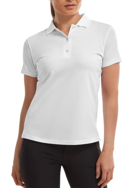 Kadın Stretch Pique Polo Yaka Beyaz T-Shirt 88493