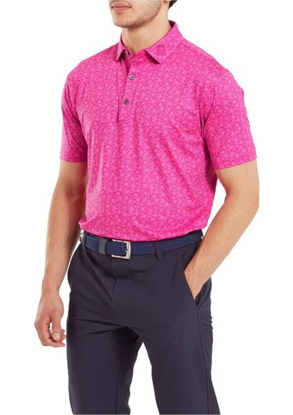 Çiçek Baskılı Polo Yaka Golf T-Shirt Fuşya 81616