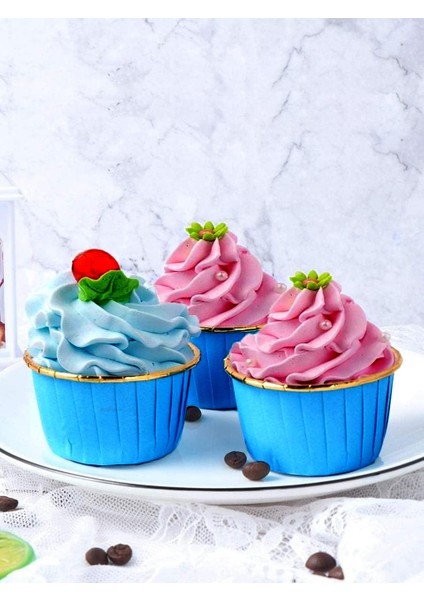 Kağıt Muffin Kek Kalıbı 25'li Mavi - Gold