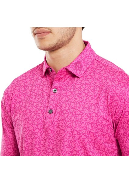Çiçek Baskılı Polo Yaka Golf T-Shirt Fuşya 81616 indirimleri
