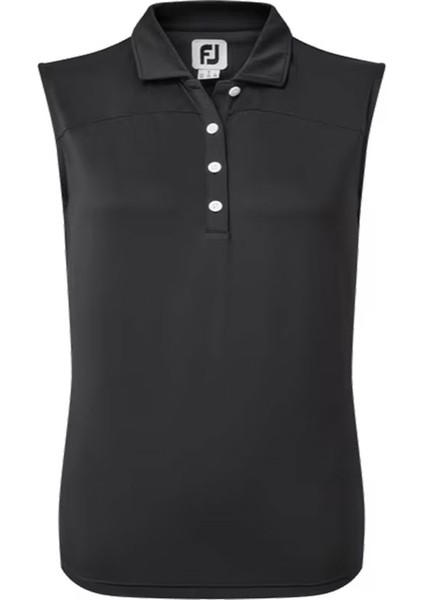 Kadın Kolsuz Polo Yaka Siyah T-Shirt 88501
