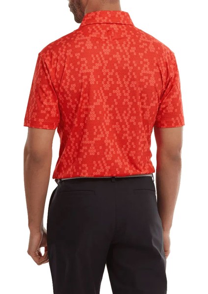 Dijital Kamuflaj Baskılı Lisle Golf Polo T-Shirt Kırmızı 88439