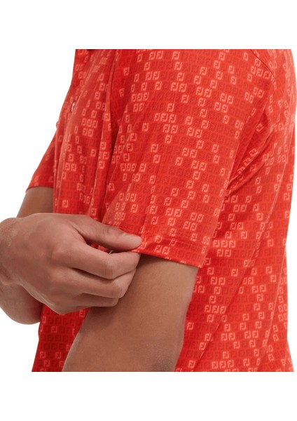 Dijital Kamuflaj Baskılı Lisle Golf Polo T-Shirt Kırmızı 88439