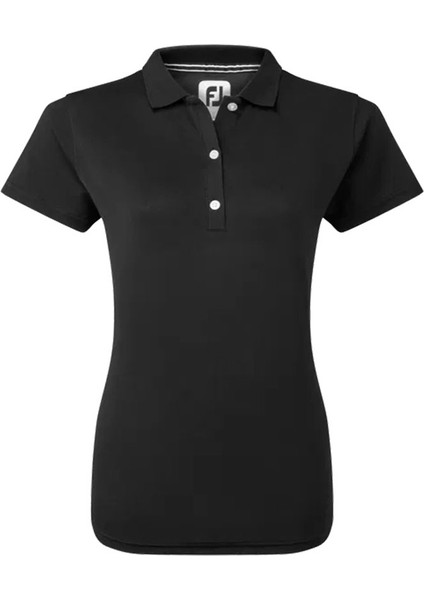 Kadın Stretch Pique Polo Yaka Siyah T-Shirt 88492