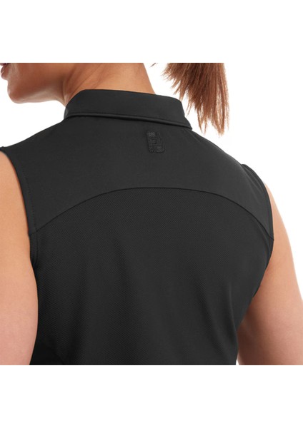 Kadın Kolsuz Polo Yaka Siyah T-Shirt 88501