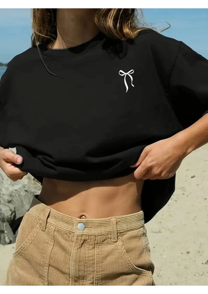 Fiyonk Baskılı Siyah Oversize Unisex T-Shirt- Siyah