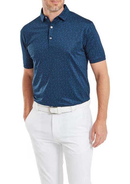 Çiçek Baskılı Polo Yaka Golf T-Shirt Lacivert 81617