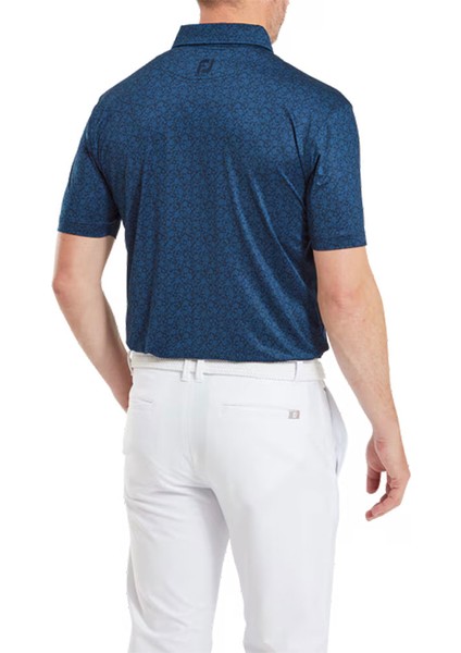 Çiçek Baskılı Polo Yaka Golf T-Shirt Lacivert 81617