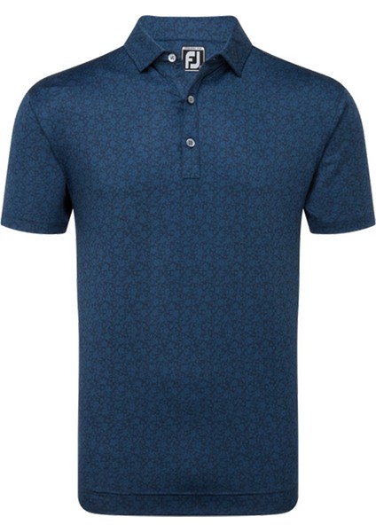 Çiçek Baskılı Polo Yaka Golf T-Shirt Lacivert 81617