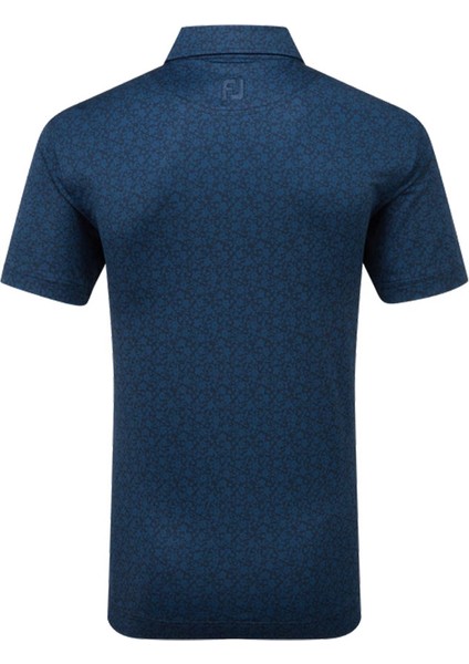 Çiçek Baskılı Polo Yaka Golf T-Shirt Lacivert 81617