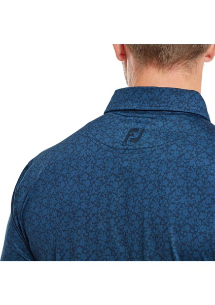 Çiçek Baskılı Polo Yaka Golf T-Shirt Lacivert 81617
