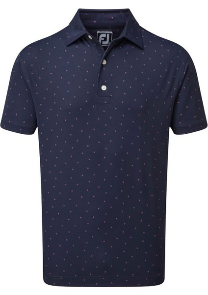 Stretch Lisle Nokta Baskı Polo Yaka Lacivert Golf T-Shirt 90356