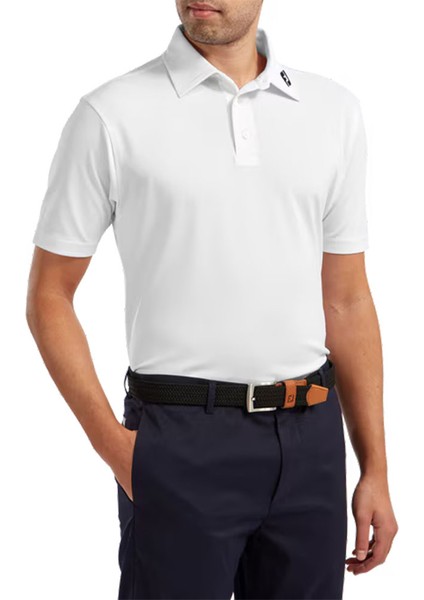Stretch Pique Solid Polo Yaka Beyaz Golf T-Shirt 91823