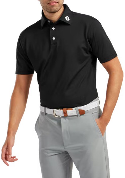 Stretch Pique Solid Polo Yaka Siyah Golf T-Shirt 91822